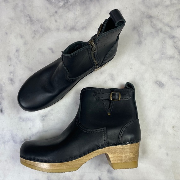No. 6 Black 5” Leather Clog Buckle Boots Modern Minimalist Sz 42/ 11.5-12 US